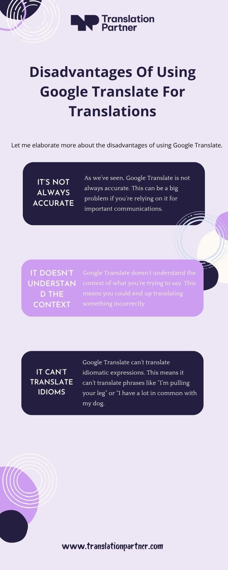 disadvantages to using google translate for translations
